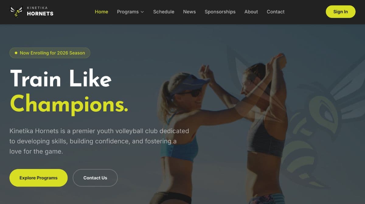 volleyball club website screenshot